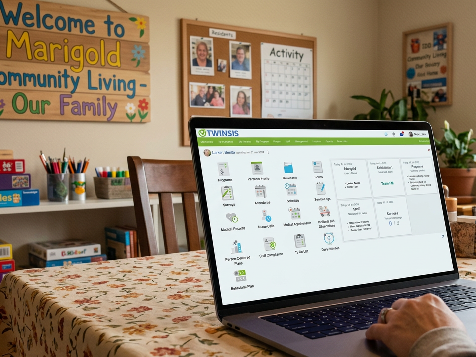 Community Living module: house log and scheduling view