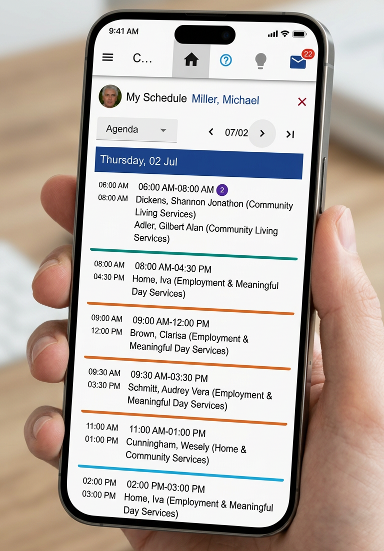 Meaningful Day Service module: schedule and activity view